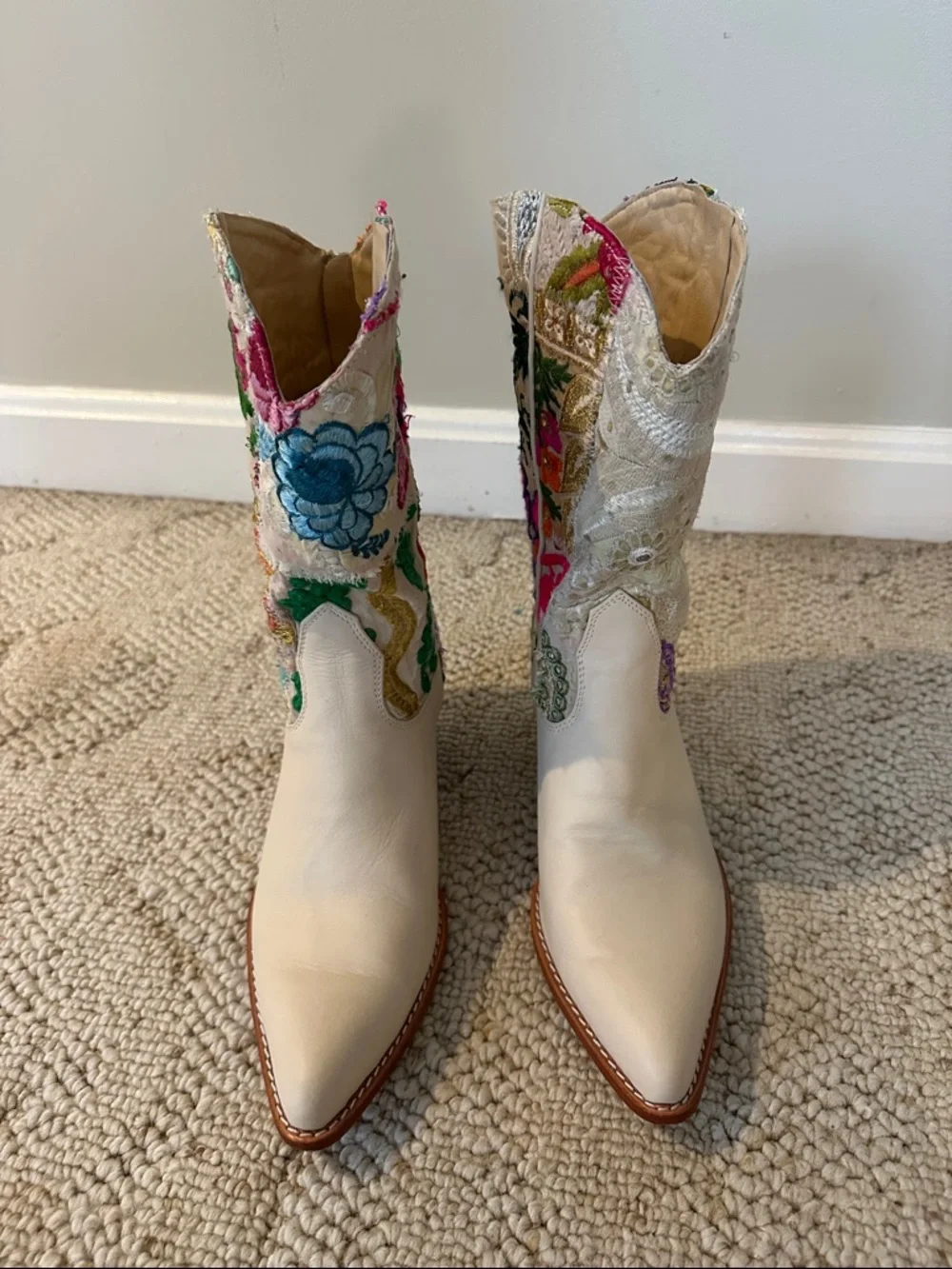 Free People White Embroidered Floral Western Booties - Picture 4 of 5